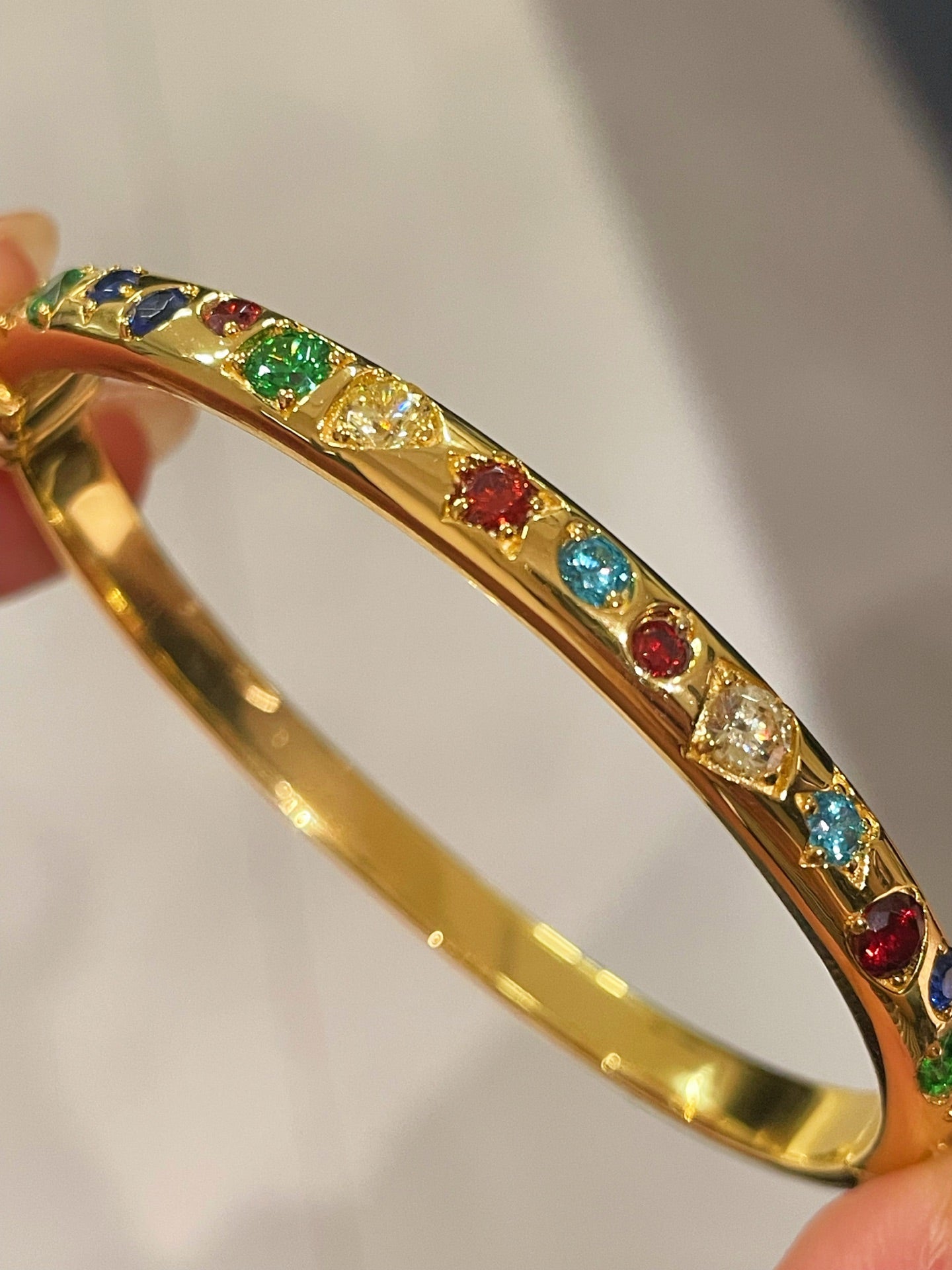 Vibrant Rainbow Multi - Gem Bangle - Gold - floysun