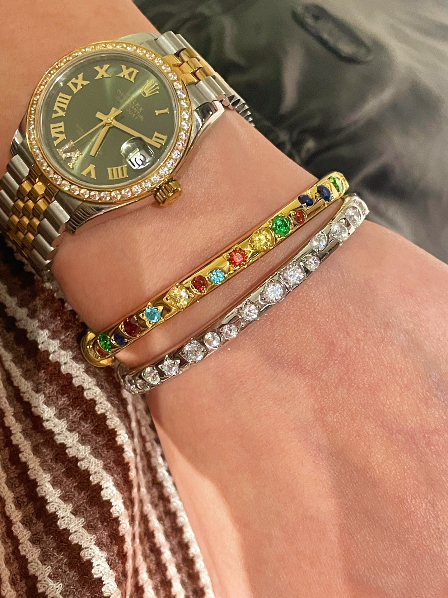 Vibrant Rainbow Multi - Gem Bangle - Gold - floysun