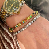 Vibrant Rainbow Multi - Gem Bangle - Gold - floysun