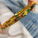 Vibrant Rainbow Multi - Gem Bangle - Gold - floysun