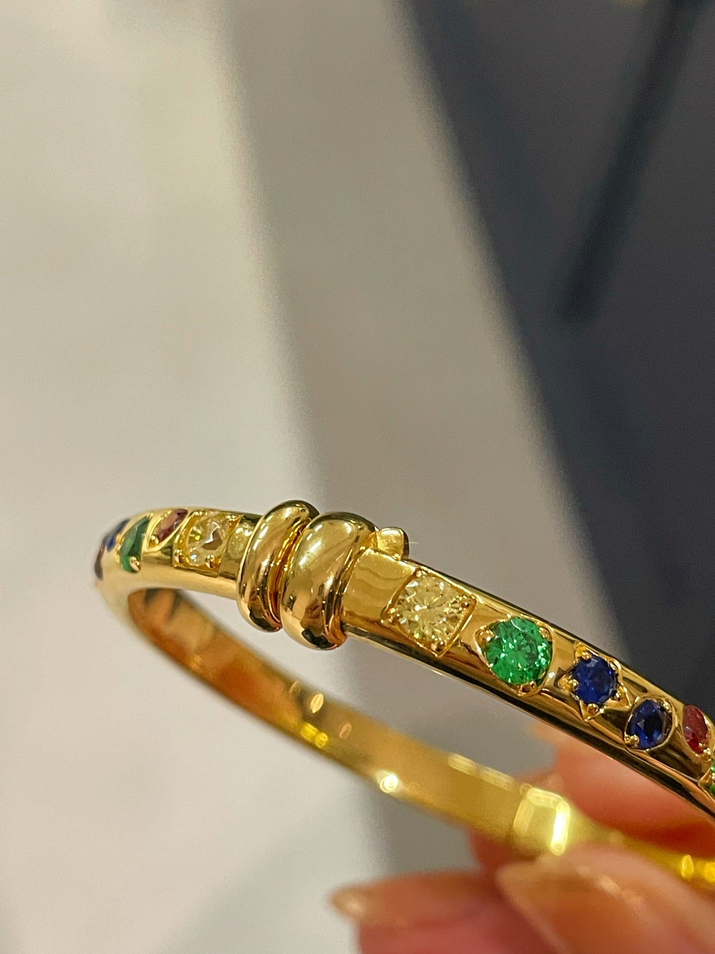 Vibrant Rainbow Multi - Gem Bangle - Gold - floysun