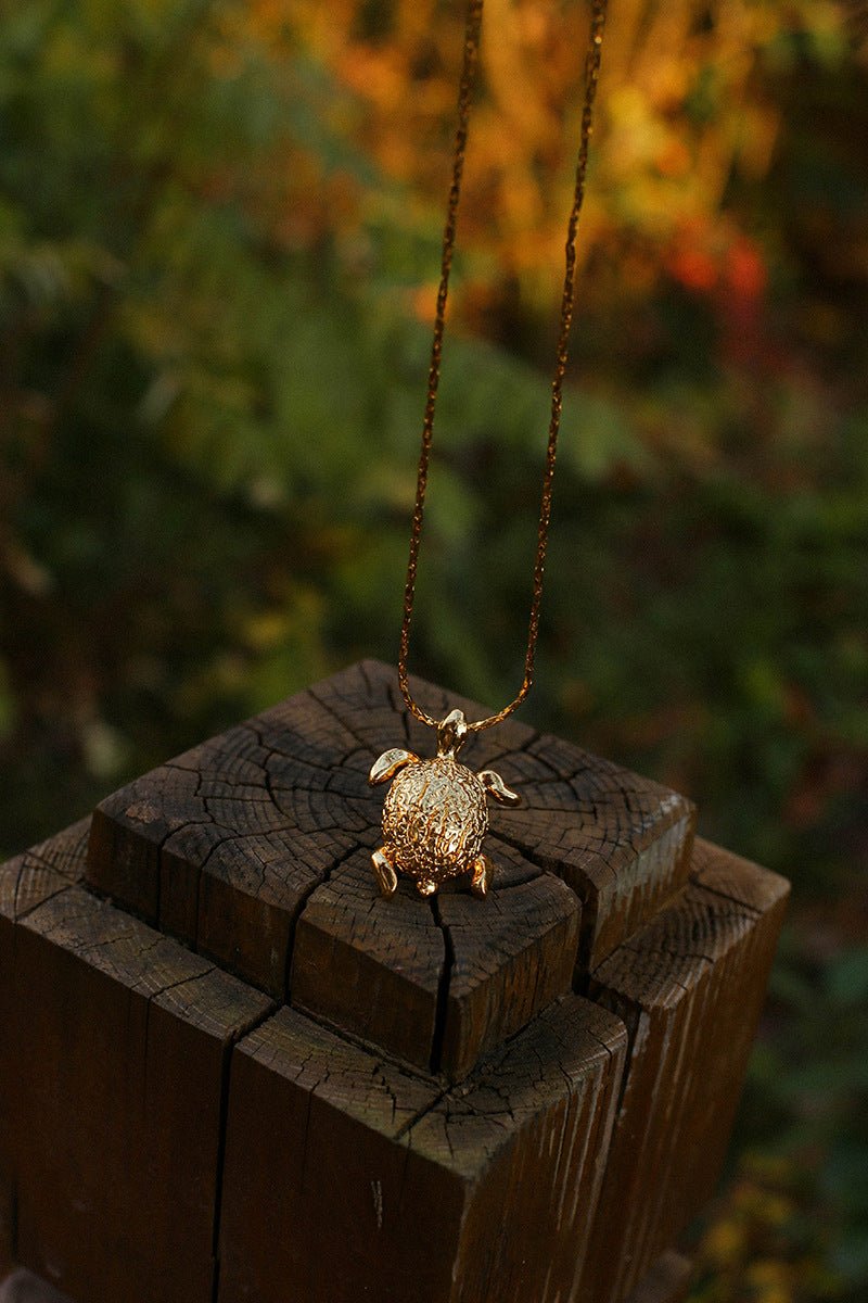 Vintage 3D Gold Turtle Pendant Long Necklace - floysun