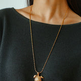 Vintage 3D Gold Turtle Pendant Long Necklace - floysun