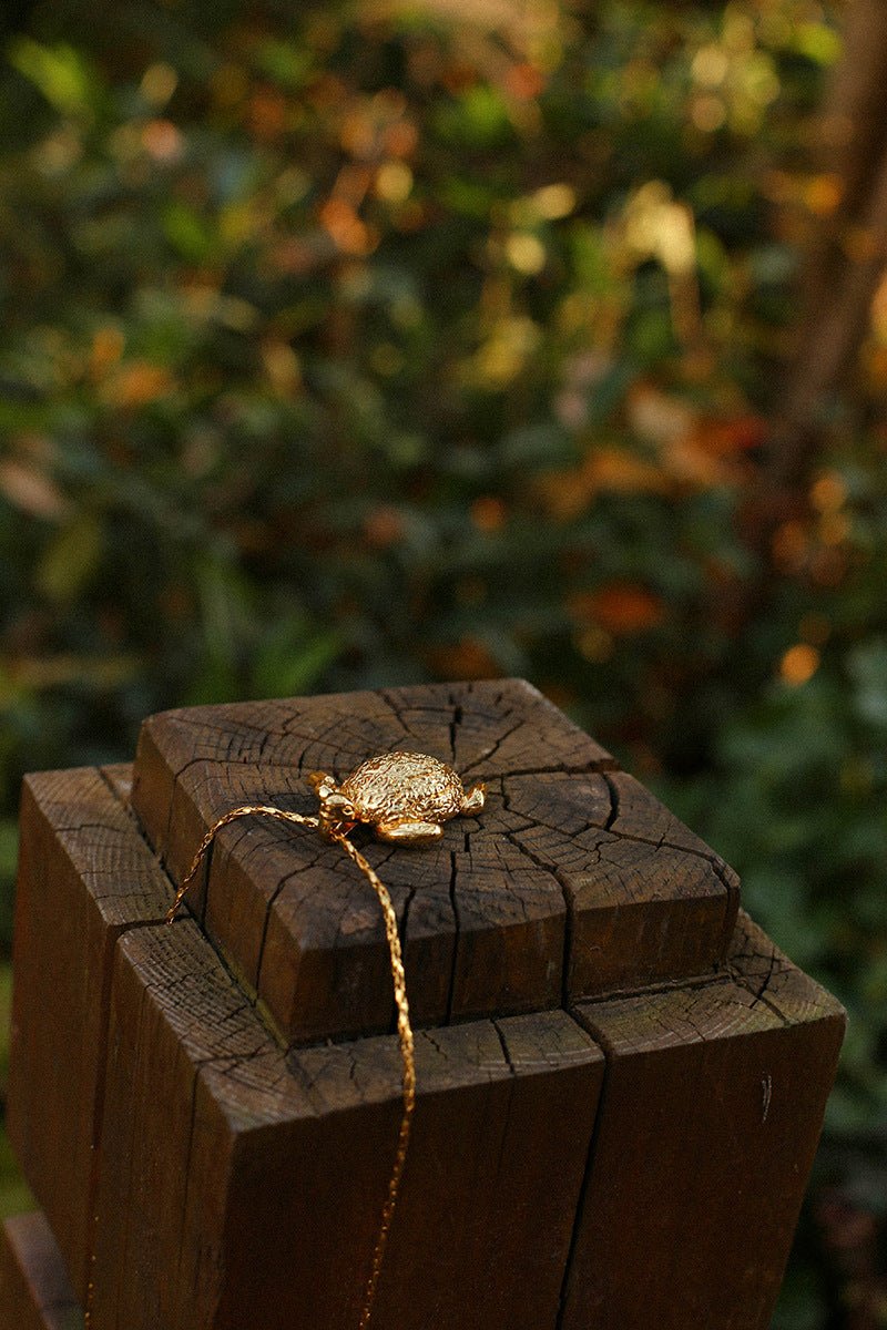 Vintage 3D Gold Turtle Pendant Long Necklace - floysun