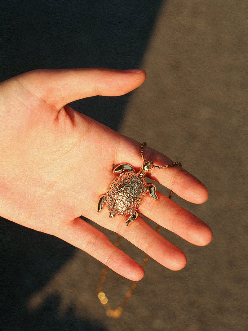 Vintage 3D Gold Turtle Pendant Long Necklace - floysun
