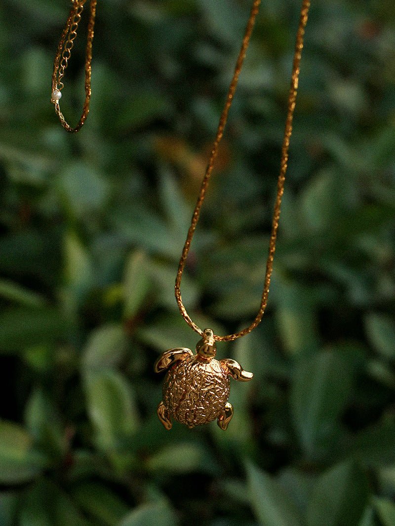 Vintage 3D Gold Turtle Pendant Long Necklace - floysun