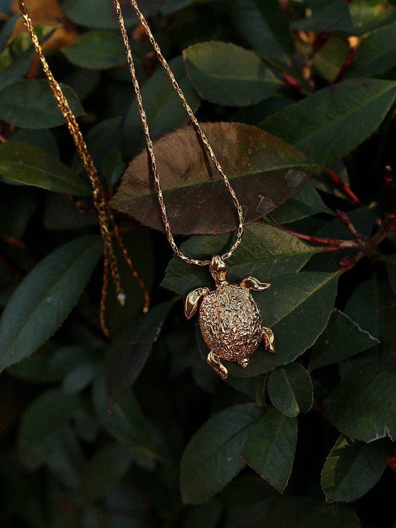 Vintage 3D Gold Turtle Pendant Long Necklace - floysun