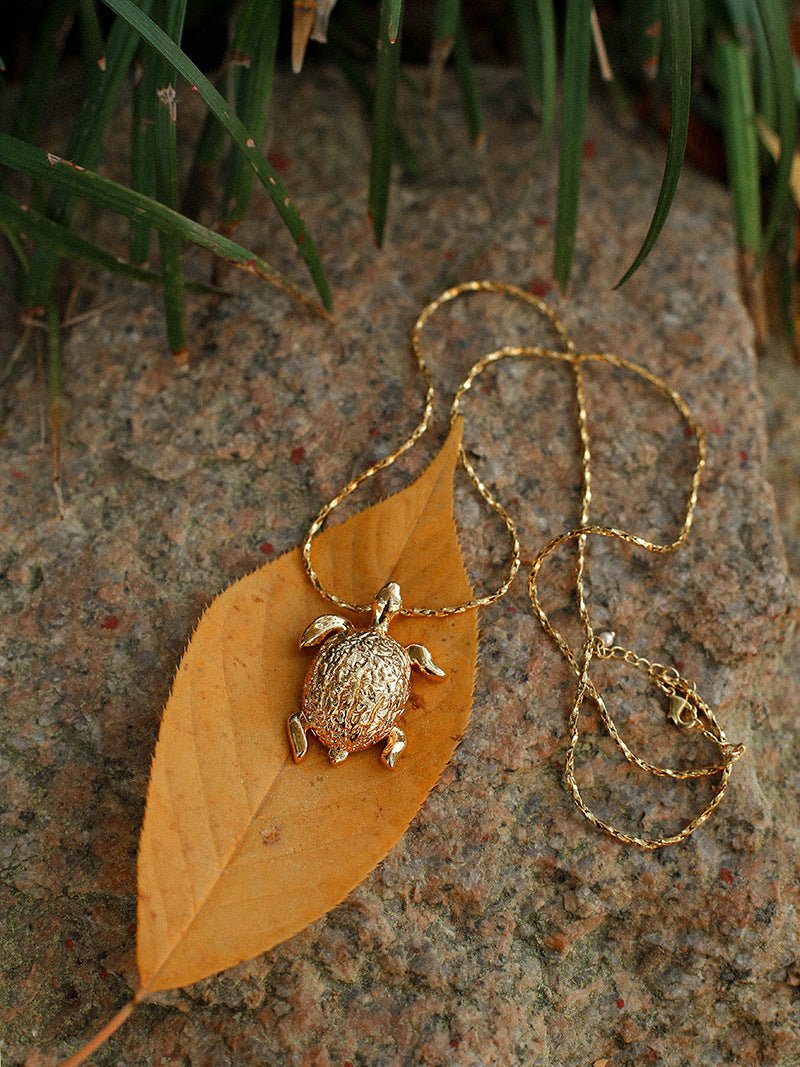 Vintage 3D Gold Turtle Pendant Long Necklace - floysun