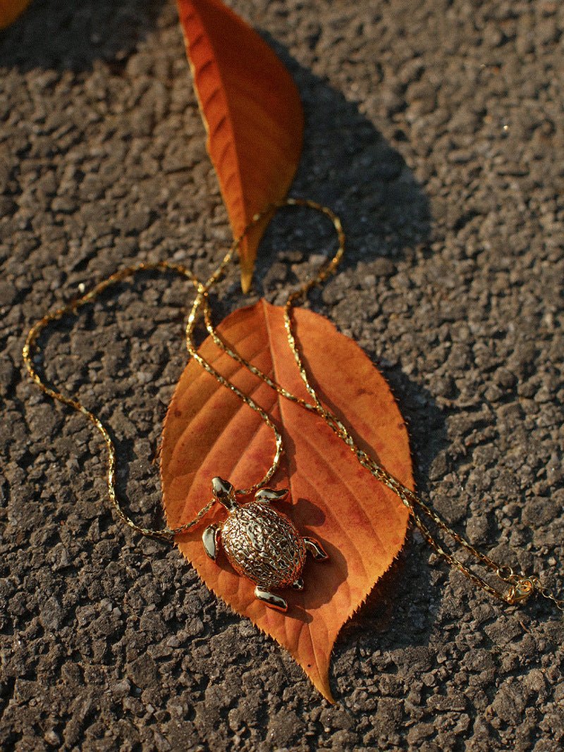 Vintage 3D Gold Turtle Pendant Long Necklace - floysun