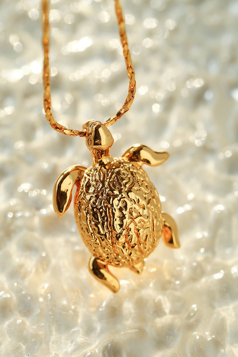Vintage 3D Gold Turtle Pendant Long Necklace - floysun