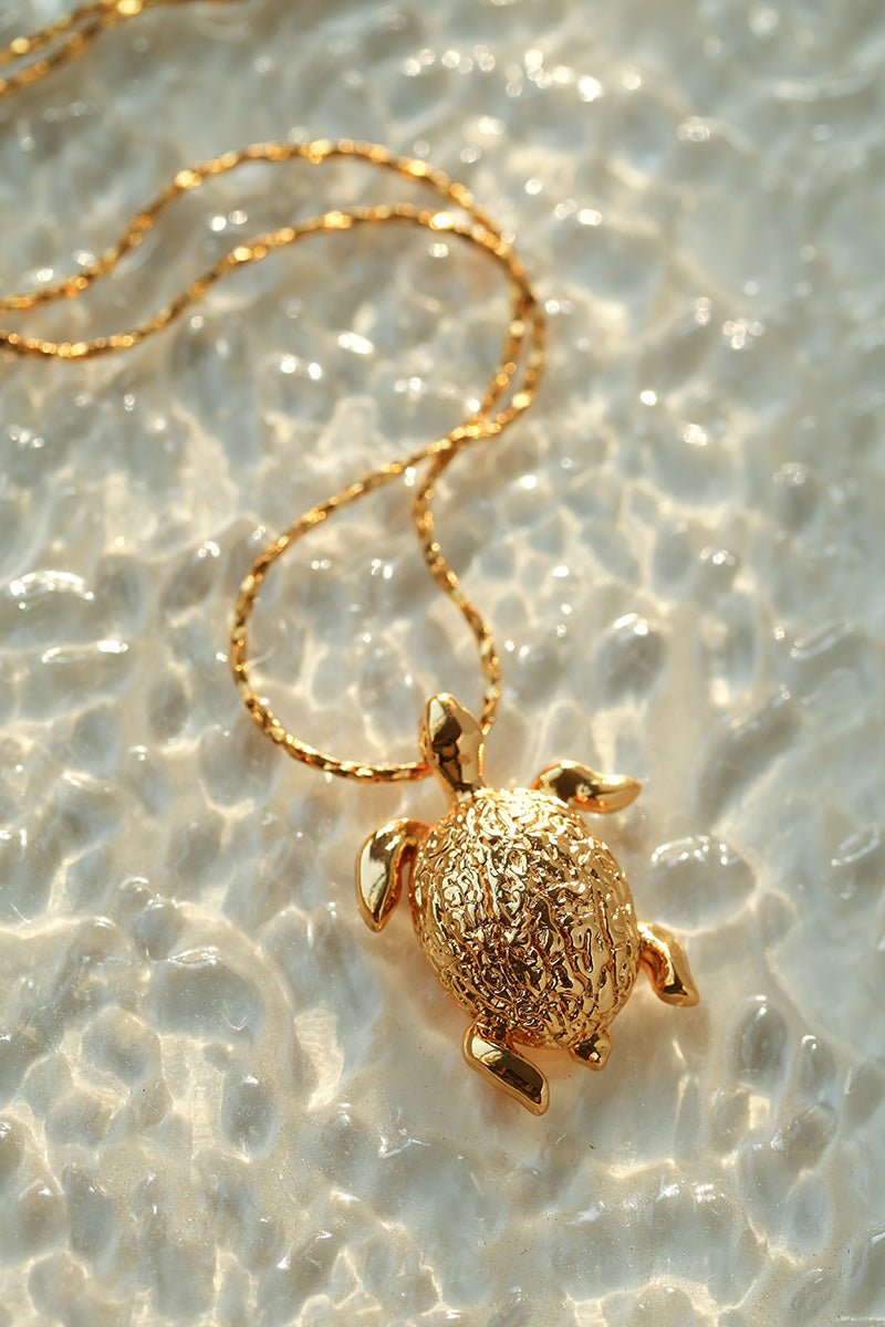 Vintage 3D Gold Turtle Pendant Long Necklace - floysun