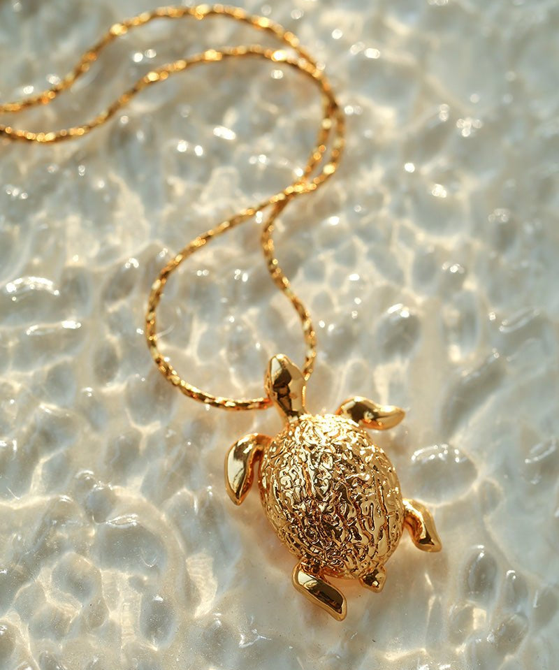 Vintage 3D Gold Turtle Pendant Long Necklace - floysun