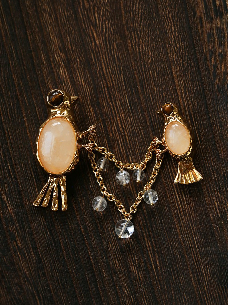 Vintage 3D Love Birds Chain Brooch - floysun