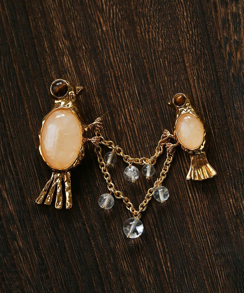 Vintage 3D Love Birds Chain Brooch - floysun