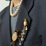 Vintage 3D Love Birds Chain Brooch - floysun