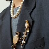 Vintage 3D Love Birds Chain Brooch - floysun