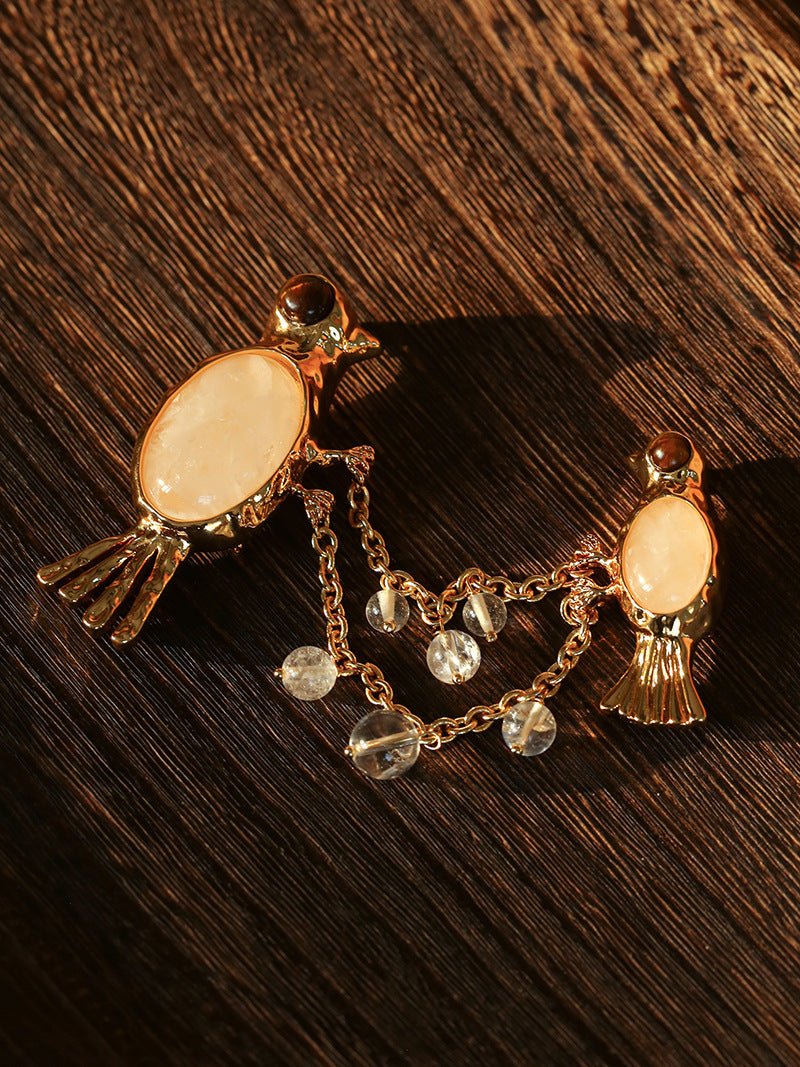 Vintage 3D Love Birds Chain Brooch - floysun