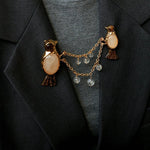 Vintage 3D Love Birds Chain Brooch - floysun