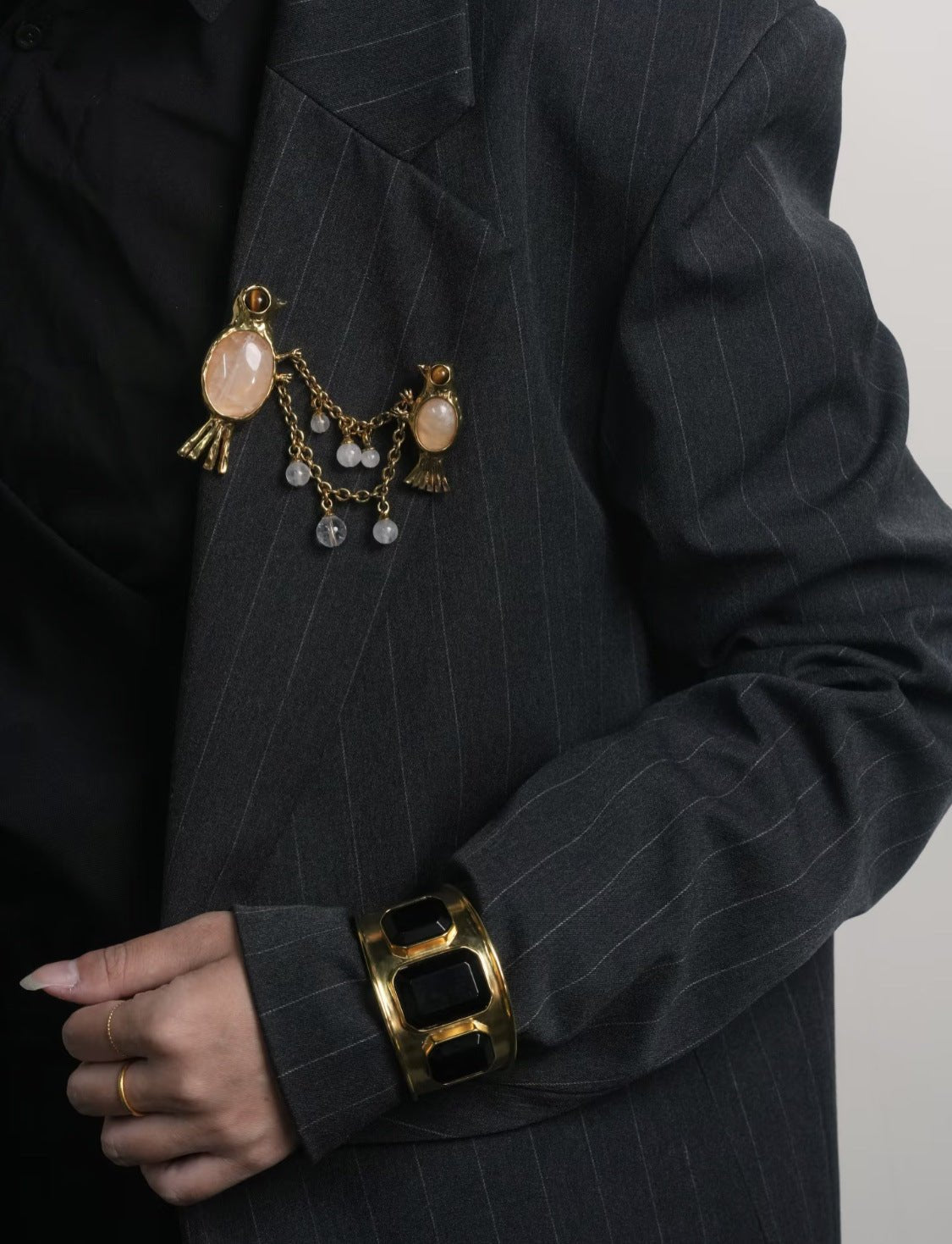 Vintage 3D Love Birds Chain Brooch - floysun