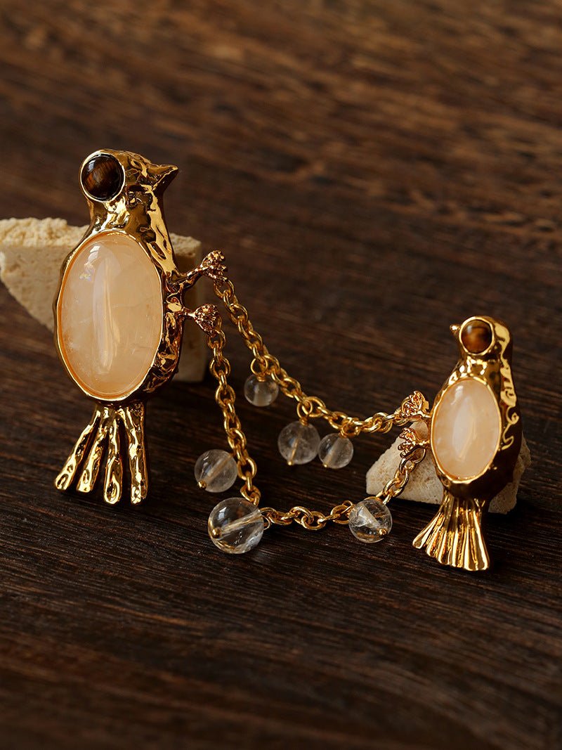 Vintage 3D Love Birds Chain Brooch - floysun