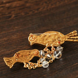 Vintage 3D Love Birds Chain Brooch - floysun