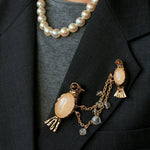 Vintage 3D Love Birds Chain Brooch - floysun