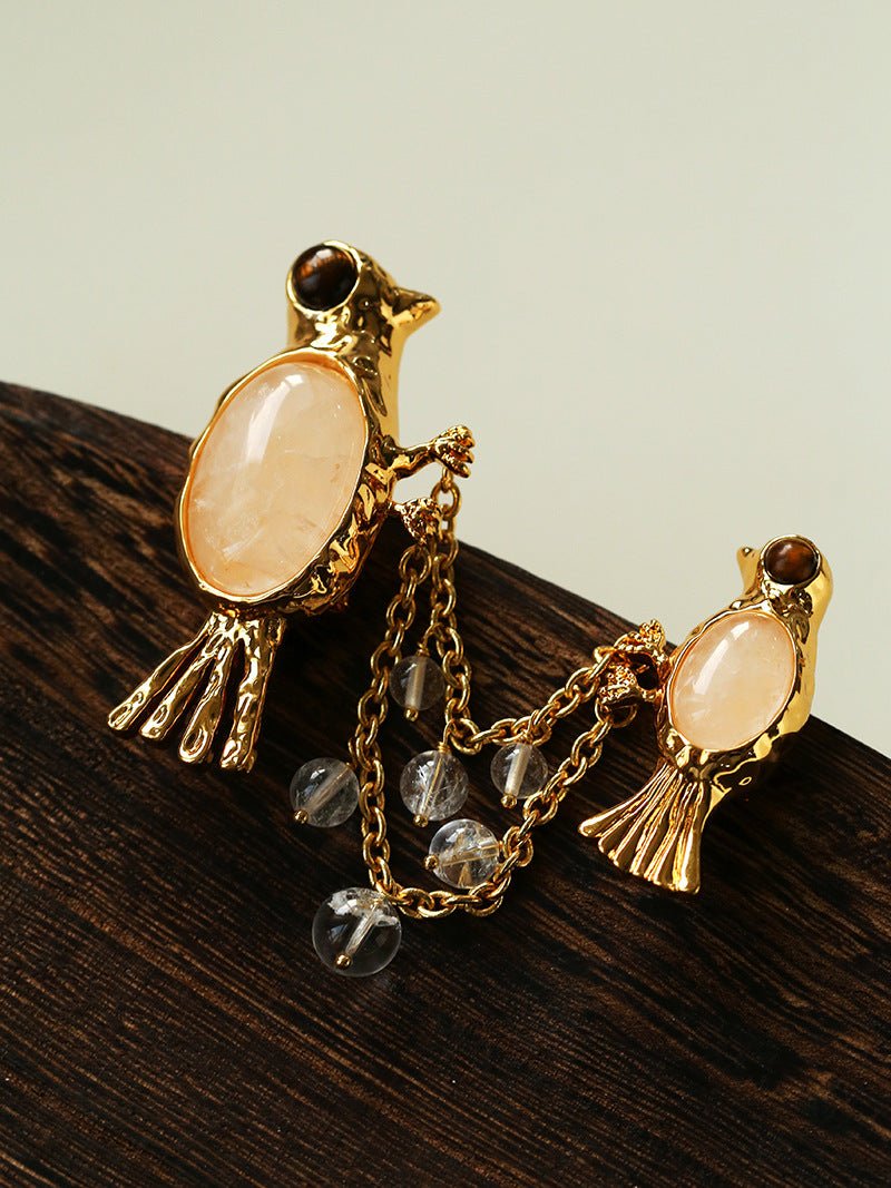 Vintage 3D Love Birds Chain Brooch - floysun