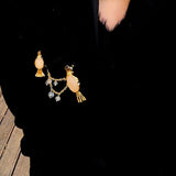 Vintage 3D Love Birds Chain Brooch - floysun