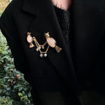 Vintage 3D Love Birds Chain Brooch - floysun