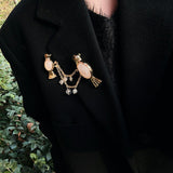 Vintage 3D Love Birds Chain Brooch - floysun