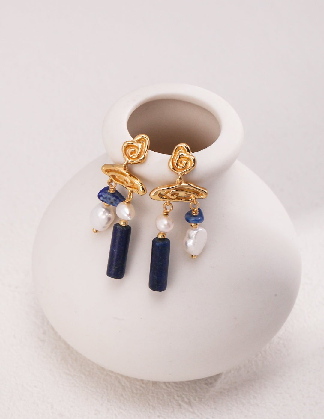 Vintage Abstract Lapis and Pearl Earrings - floysun