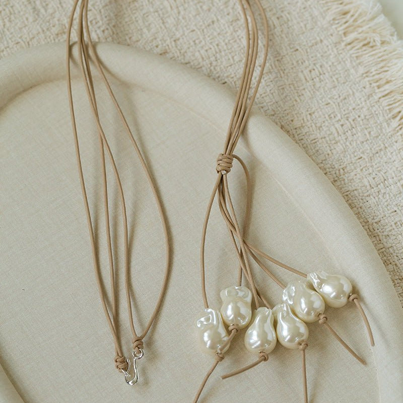 Vintage Artisan Multi Baroque Pearl Cord Long Necklace - floysun