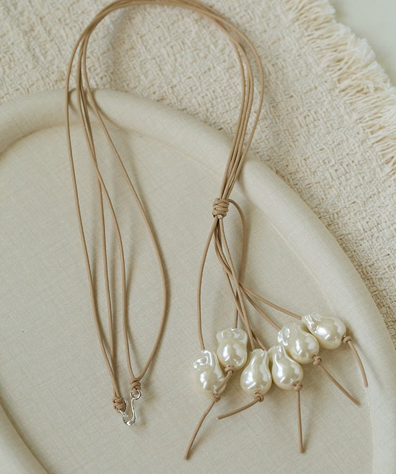 Vintage Artisan Multi Baroque Pearl Cord Long Necklace - floysun