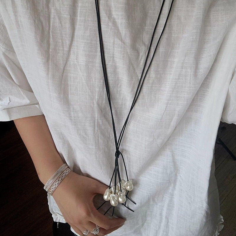 Vintage Artisan Multi Baroque Pearl Cord Long Necklace - floysun