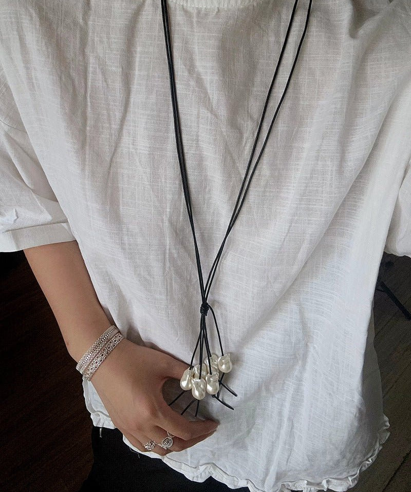Vintage Artisan Multi Baroque Pearl Cord Long Necklace - floysun