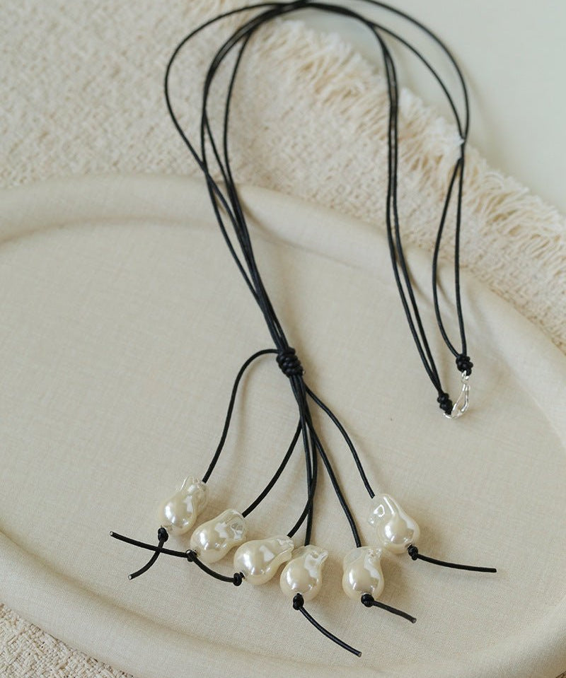 Vintage Artisan Multi Baroque Pearl Cord Long Necklace - floysun