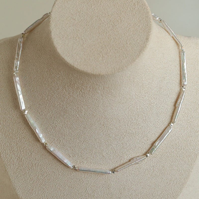 Vintage Artistic Baroque Pearl Silver Bar Necklace - floysun