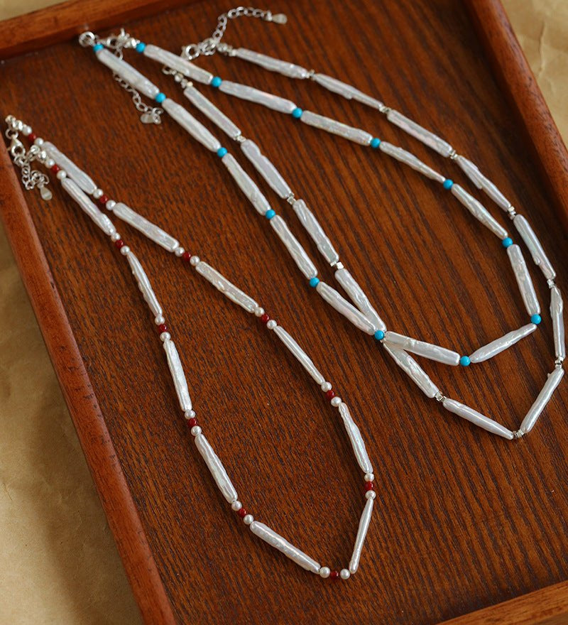 Vintage Artistic Baroque Pearl Silver Bar Necklace - floysun