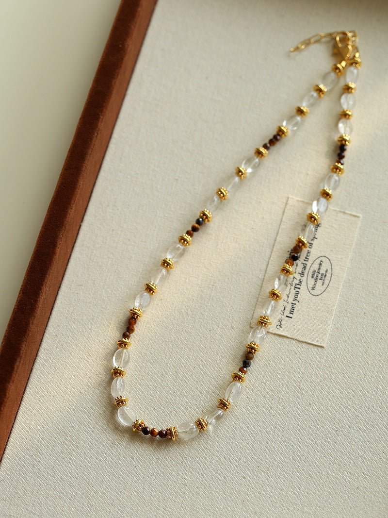 Vintage Autumn - Winter Maillard Beaded Necklace – Natural Tiger Eye Beads - floysun
