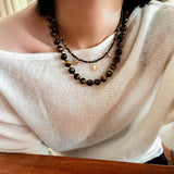 Vintage Autumn - Winter Maillard Beaded Necklace – Natural Tiger Eye Beads - floysun
