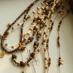 Vintage Autumn - Winter Maillard Beaded Necklace – Natural Tiger Eye Beads - floysun