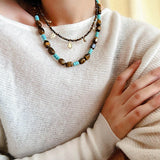 Vintage Autumn - Winter Maillard Beaded Necklace – Natural Tiger Eye Beads - floysun