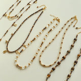 Vintage Autumn - Winter Maillard Beaded Necklace – Natural Tiger Eye Beads - floysun