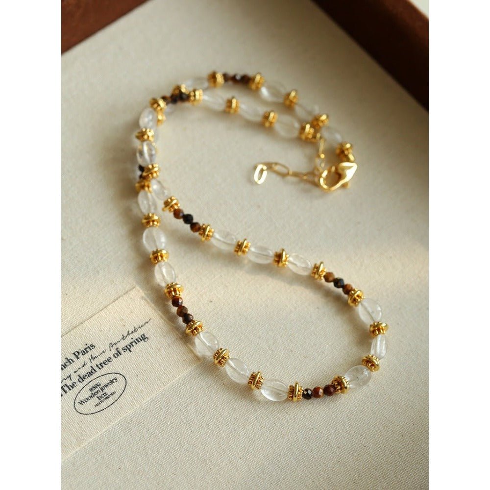 Vintage Autumn-Winter Maillard Beaded Necklace – Natural Tiger Eye Beads - floysun