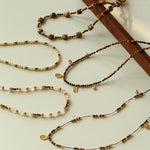 Vintage Autumn - Winter Maillard Beaded Necklace – Natural Tiger Eye Beads - floysun