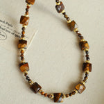 Vintage Autumn - Winter Maillard Beaded Necklace – Natural Tiger Eye Beads - floysun