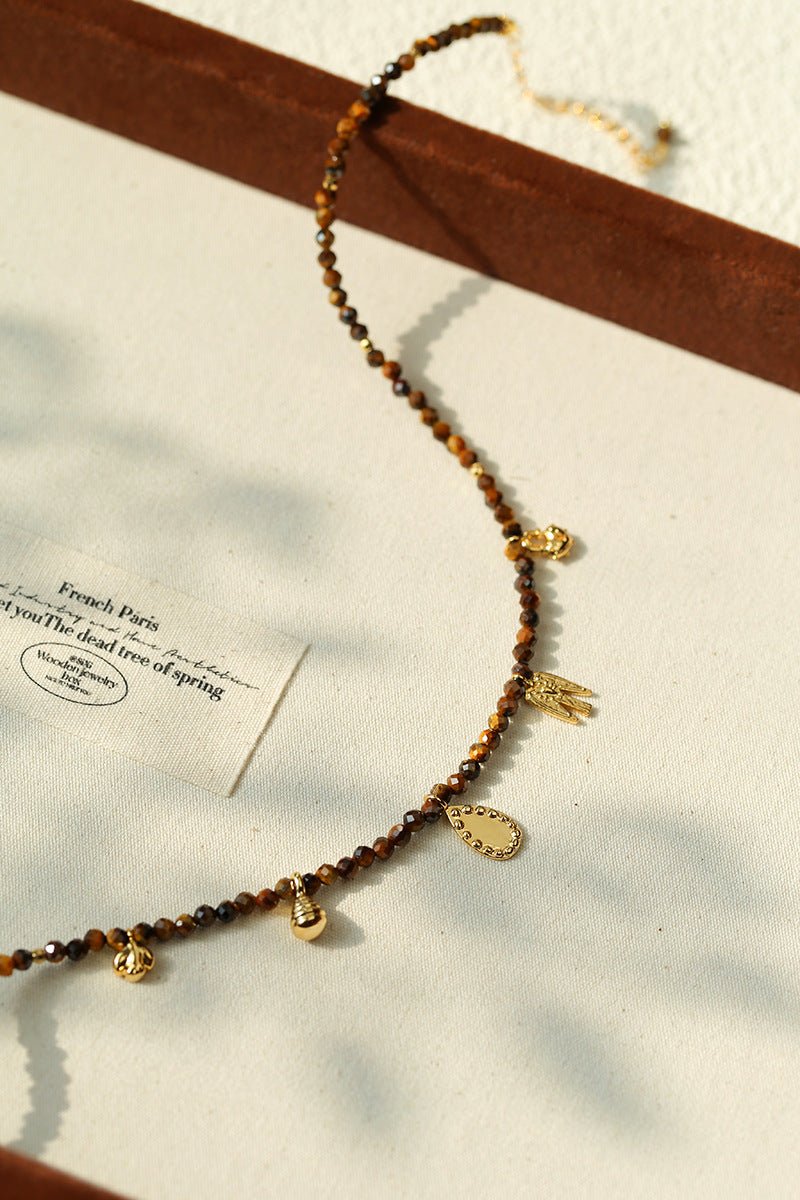 Vintage Autumn - Winter Maillard Beaded Necklace – Natural Tiger Eye Beads - floysun