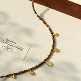 Vintage Autumn - Winter Maillard Beaded Necklace – Natural Tiger Eye Beads - floysun