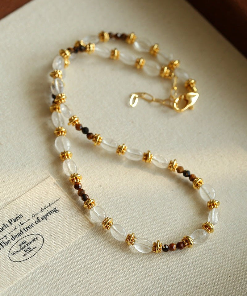 Vintage Autumn - Winter Maillard Beaded Necklace – Natural Tiger Eye Beads - floysun