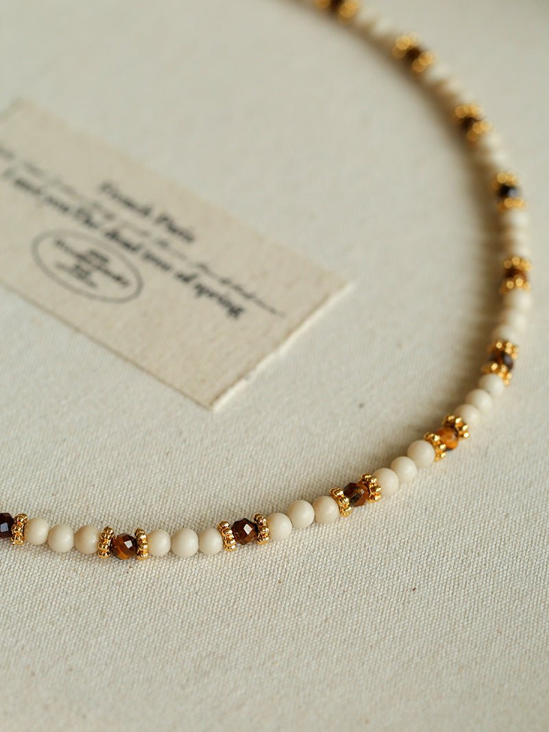 Vintage Autumn - Winter Maillard Beaded Necklace – Natural Tiger Eye Beads - floysun